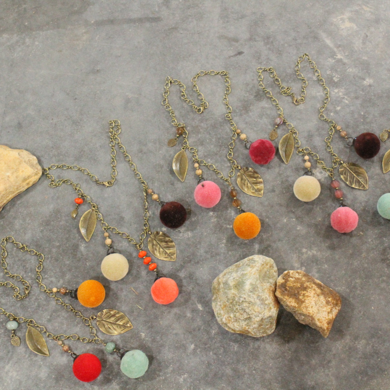 Flocked Pumpkin Patch & Leaves Charming Necklace