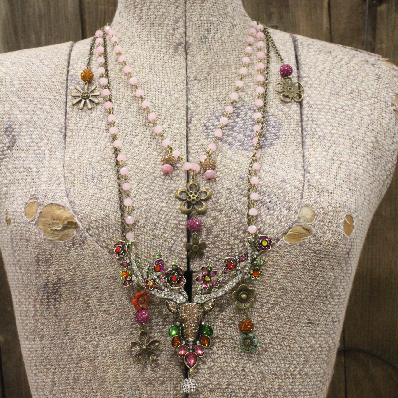 Dolled Up Doe & Flowers Layered Necklace
