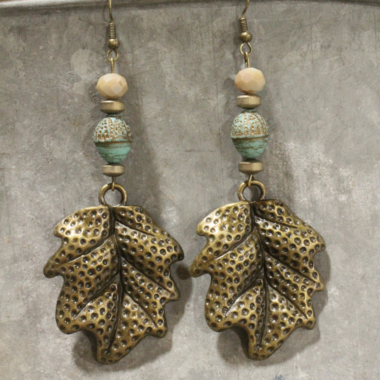 Czech Out These Acorn & Oak Leaf Dangle Drop Earrings