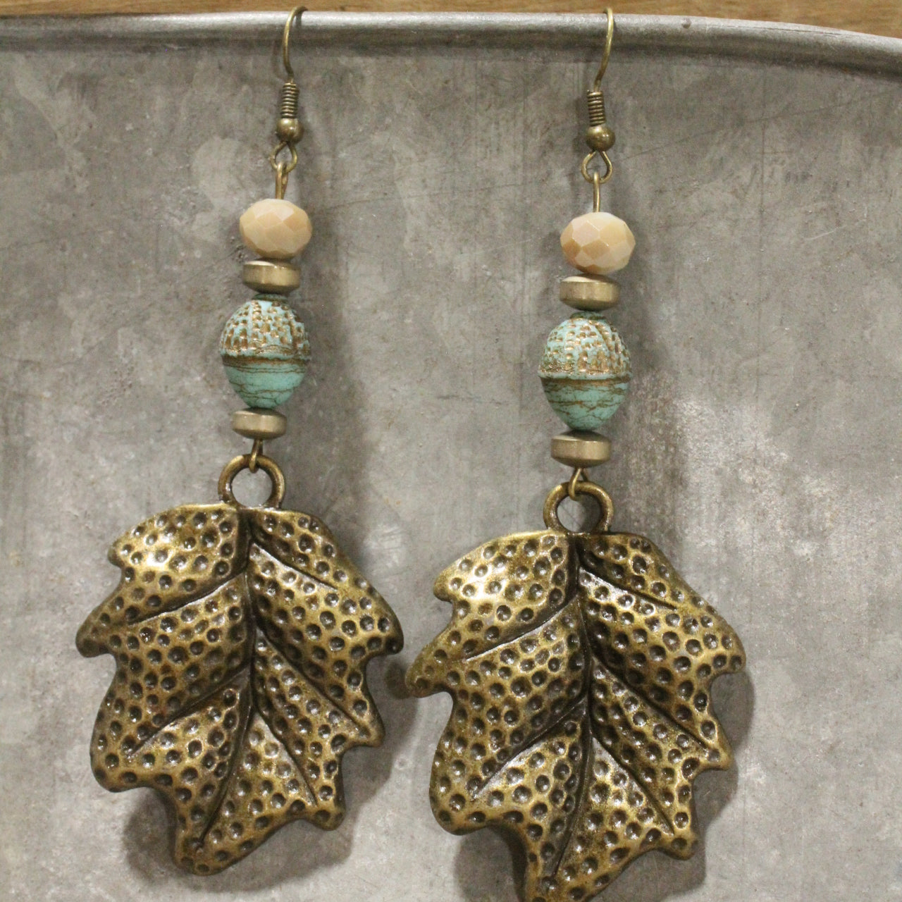 Czech Out These Acorn & Oak Leaf Dangle Drop Earrings