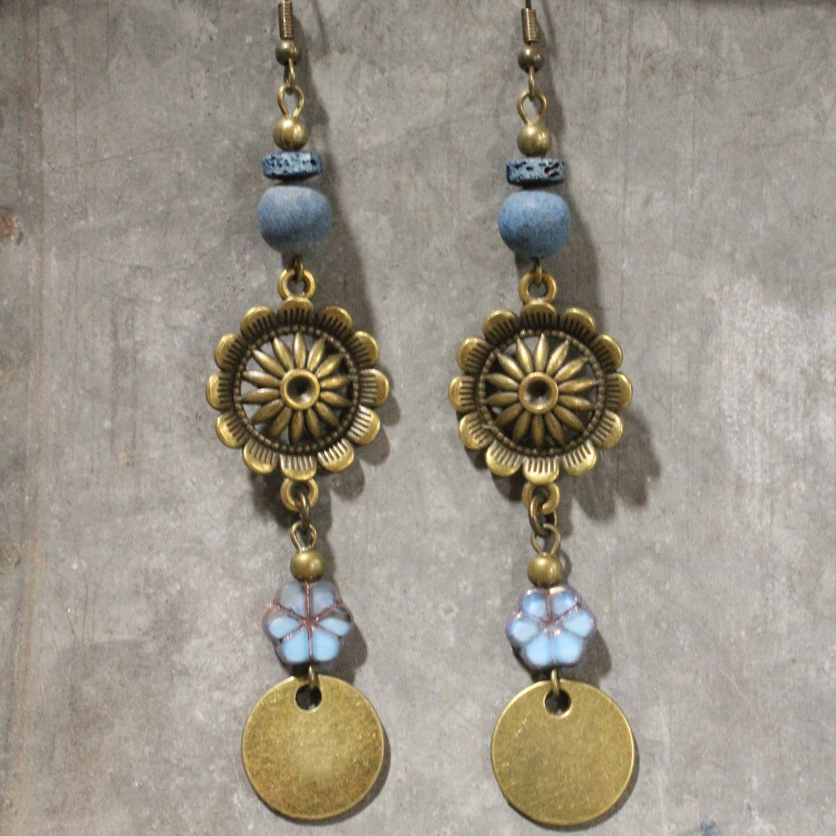 Sun Dial Dangle Drop Earrings