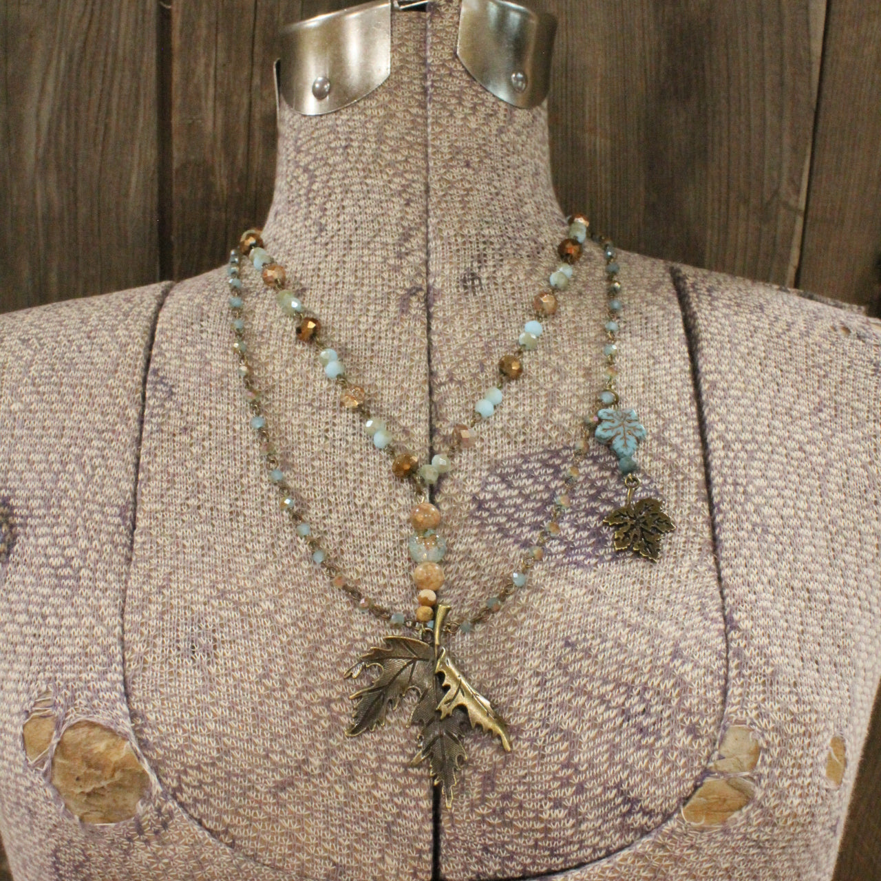 Season Changes Layered Oak Leaf Necklace