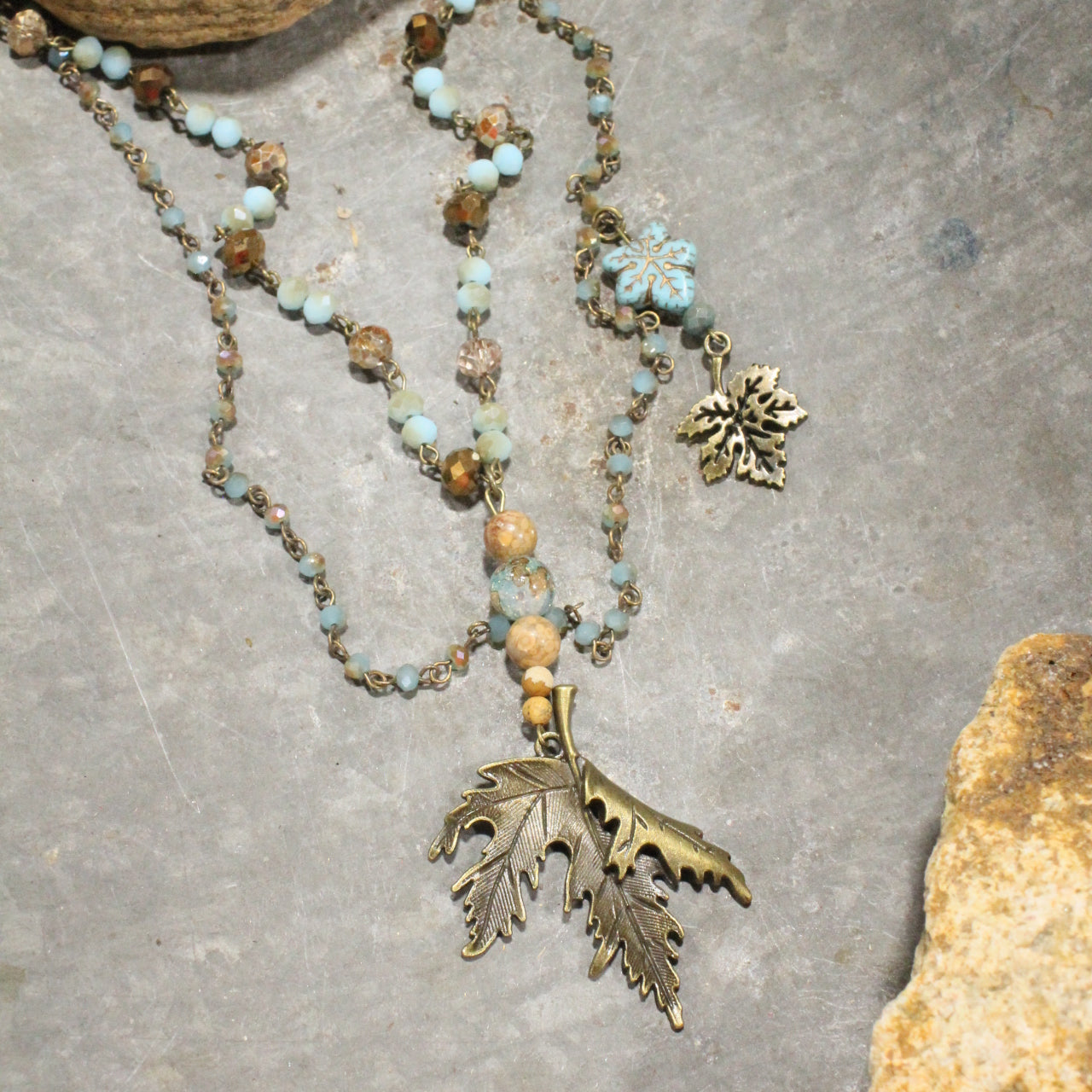 Season Changes Layered Oak Leaf Necklace