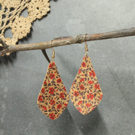 Dainty Flower Print Cork Dangle Earrings