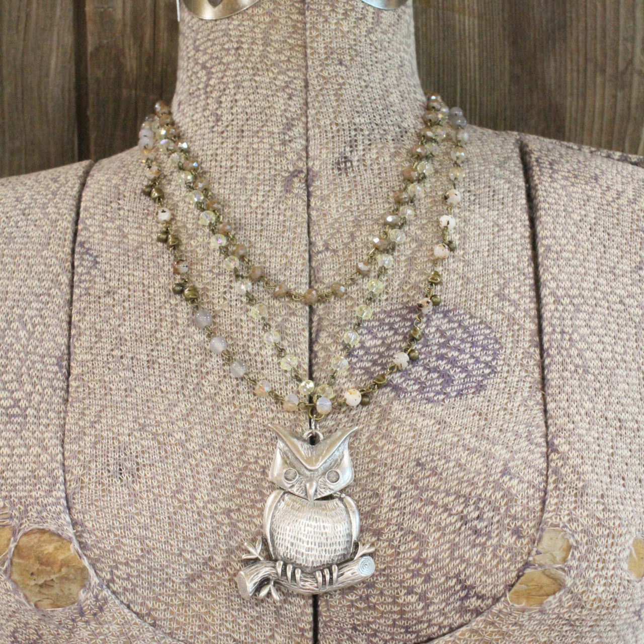 I See You Owl & Stone Drop Layered Necklace