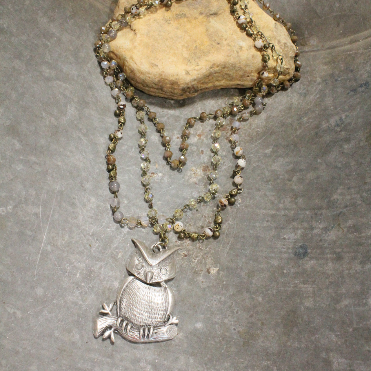 I See You Owl & Stone Drop Layered Necklace