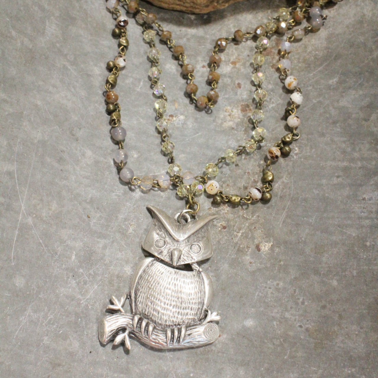 I See You Owl & Stone Drop Layered Necklace