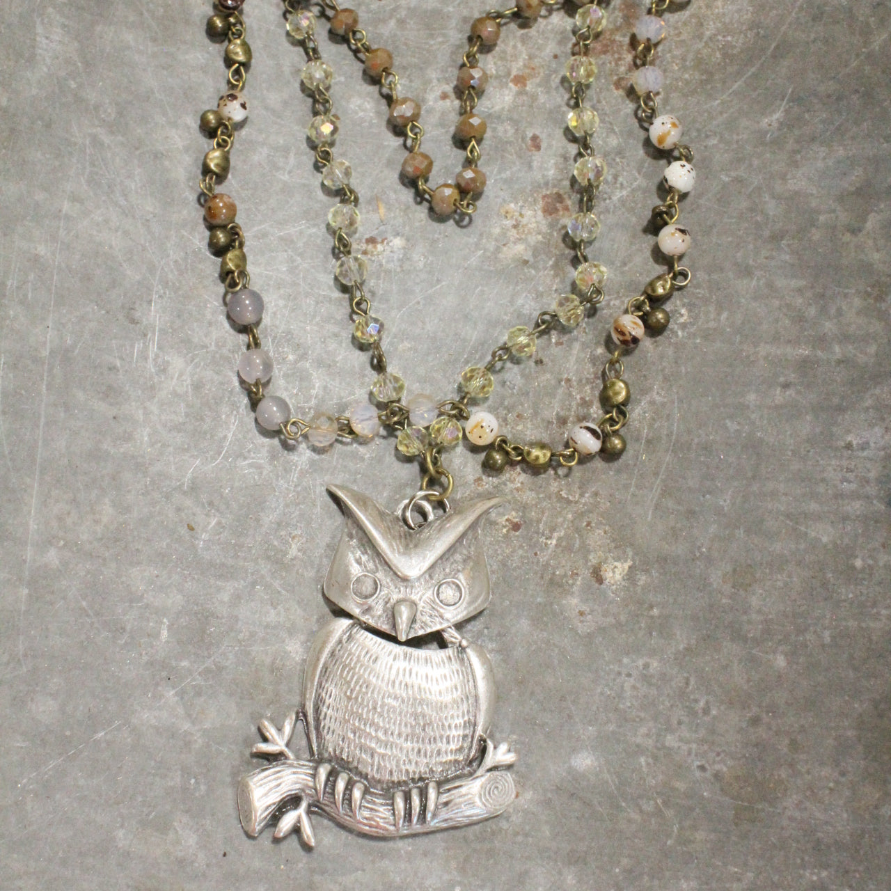 I See You Owl & Stone Drop Layered Necklace