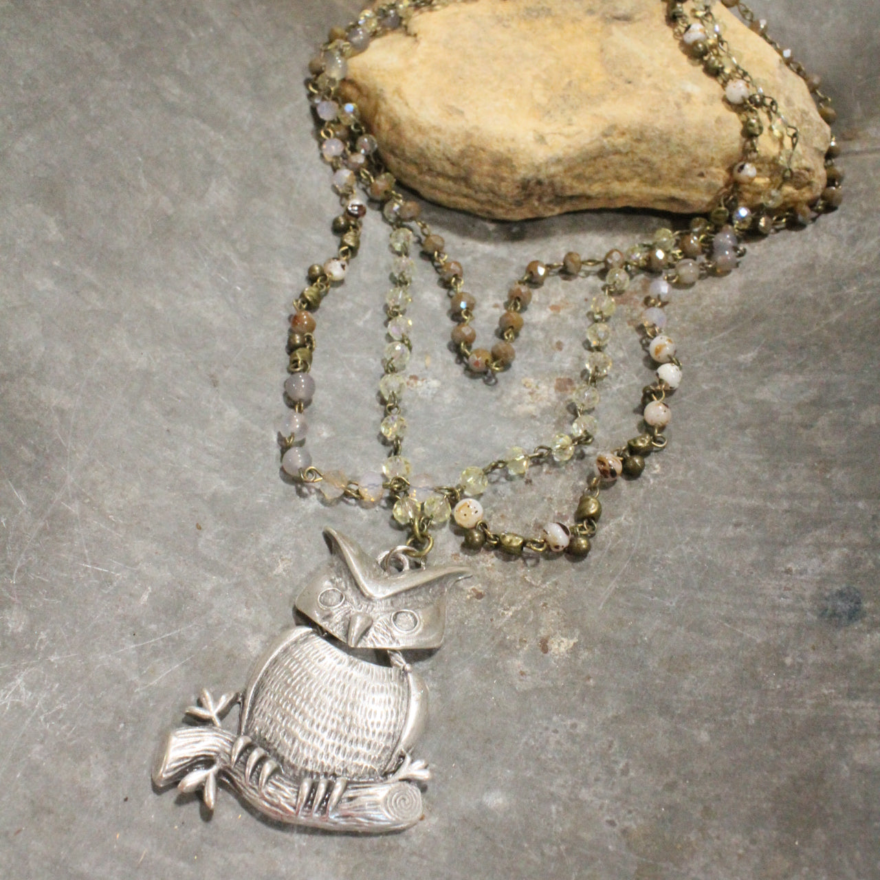 I See You Owl & Stone Drop Layered Necklace