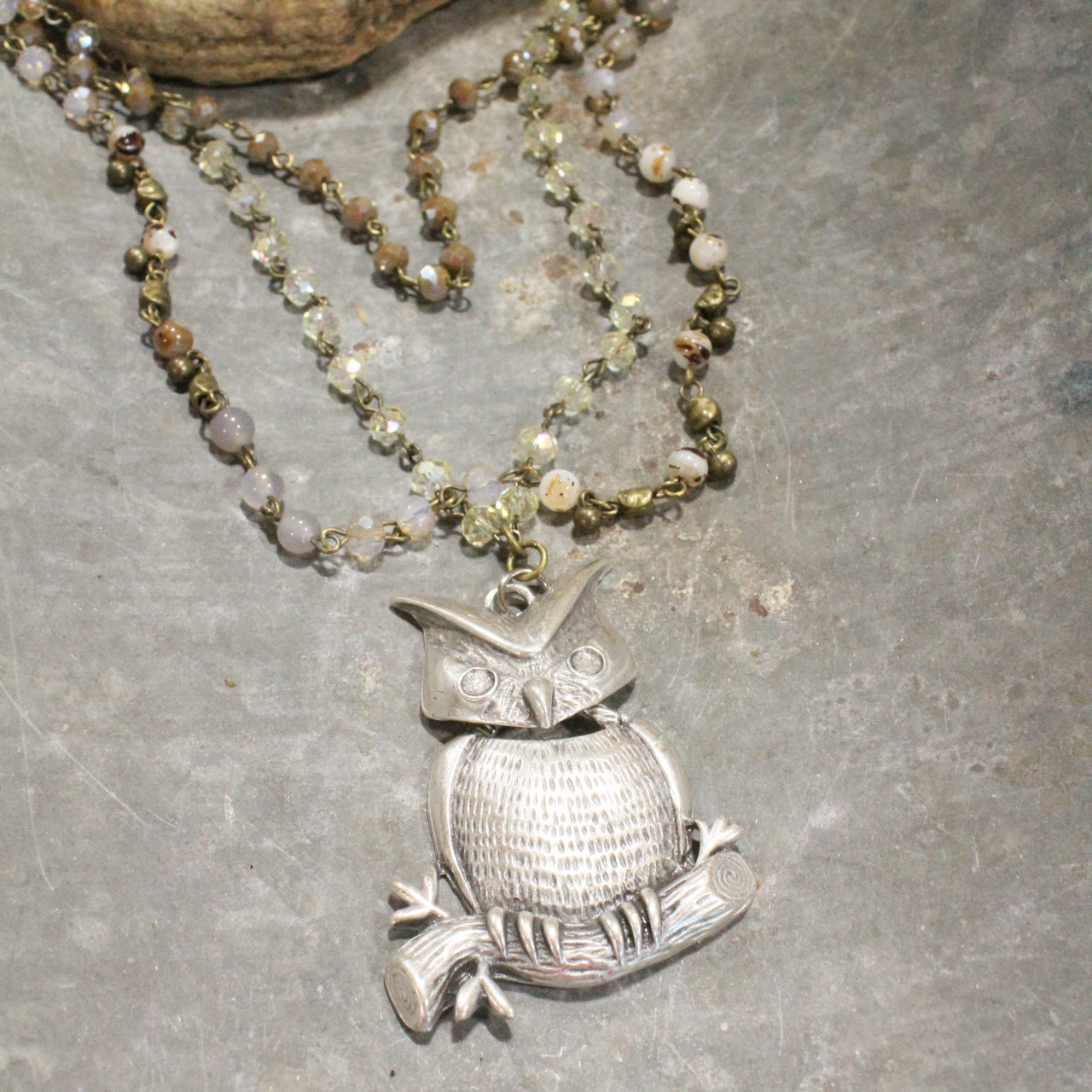 I See You Owl & Stone Drop Layered Necklace