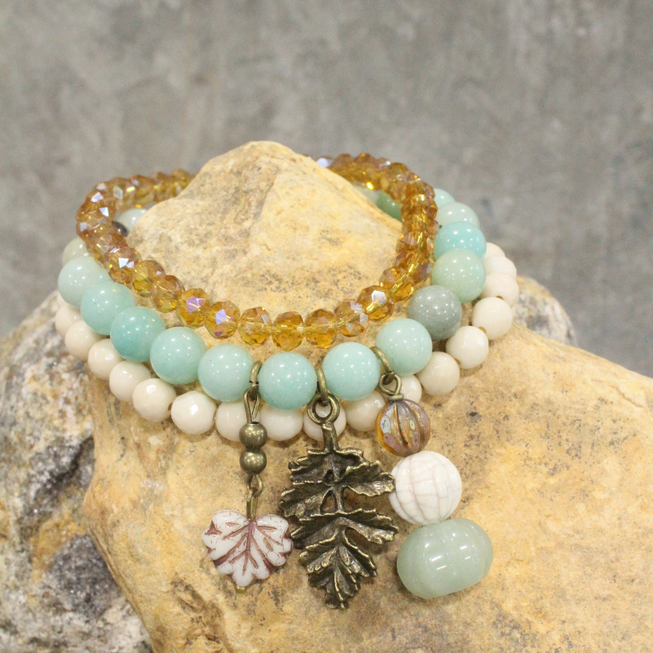 Stackable Pumpkin & Gourd Stretch Bracelet Set