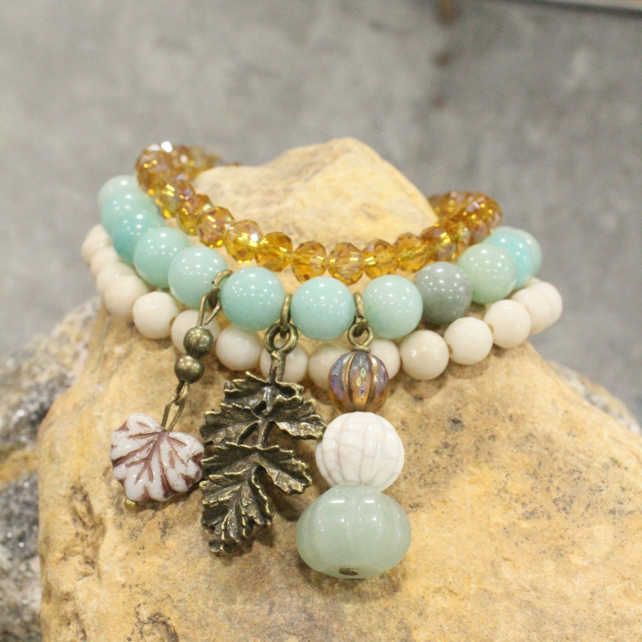 Stackable Pumpkin & Gourd Stretch Bracelet Set