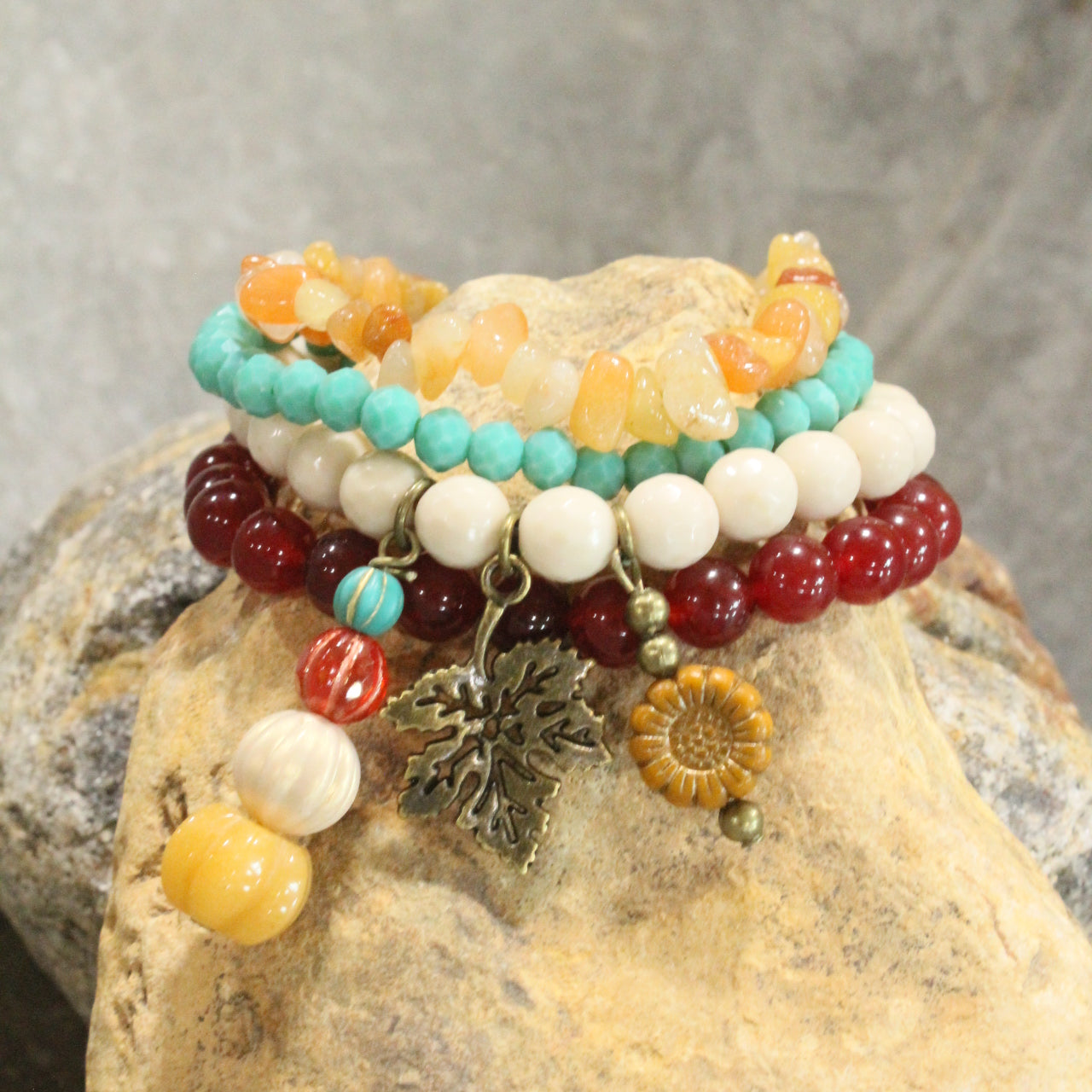 Stackable Pumpkin & Sunflower Bracelet Set