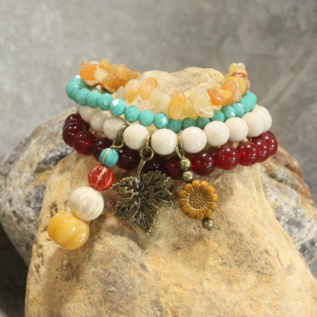 Stackable Pumpkin & Sunflower Bracelet Set