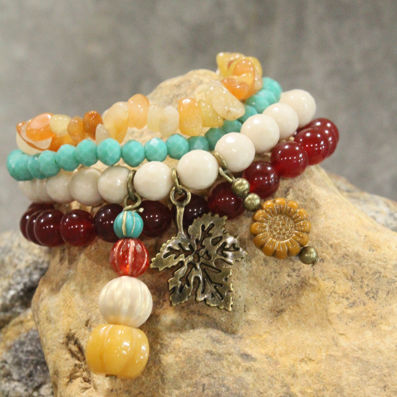 Stackable Pumpkin & Sunflower Bracelet Set