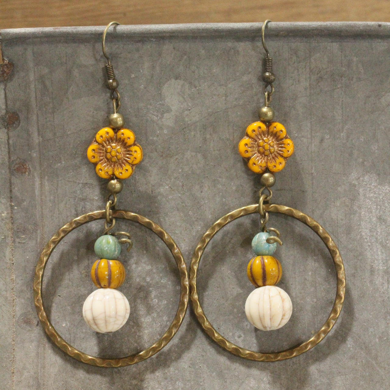 Stackable Pumpkin & Gourd Flower Dangle Earrings
