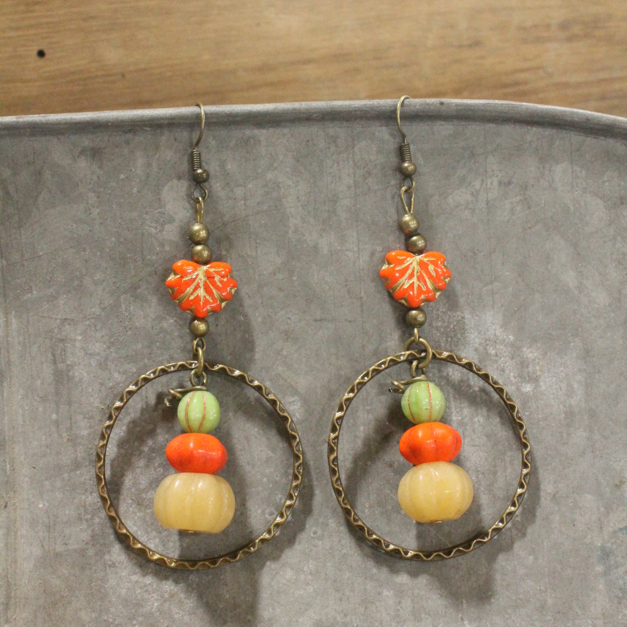 Stackable Pumpkin & Leaf Stone Drop Dangle Earrings