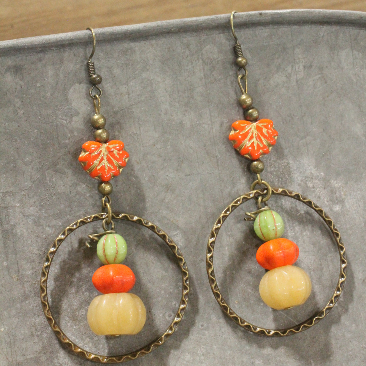 Stackable Pumpkin & Leaf Stone Drop Dangle Earrings