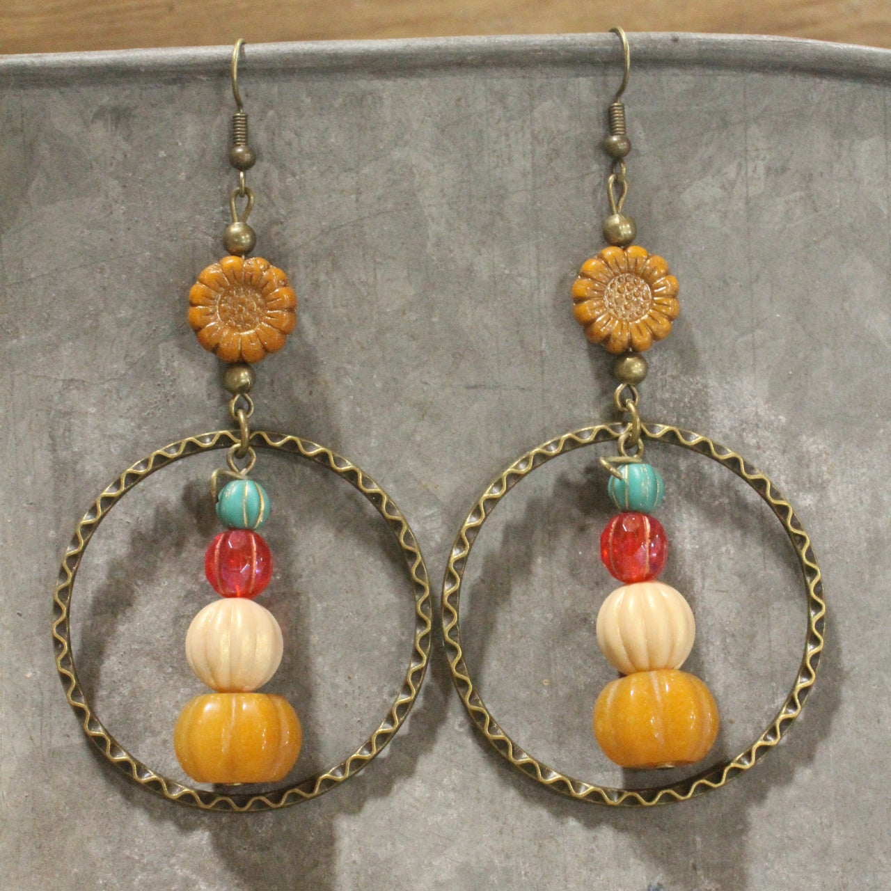 Stackable Pumpkin & Sunflower Stone Drop Earrings