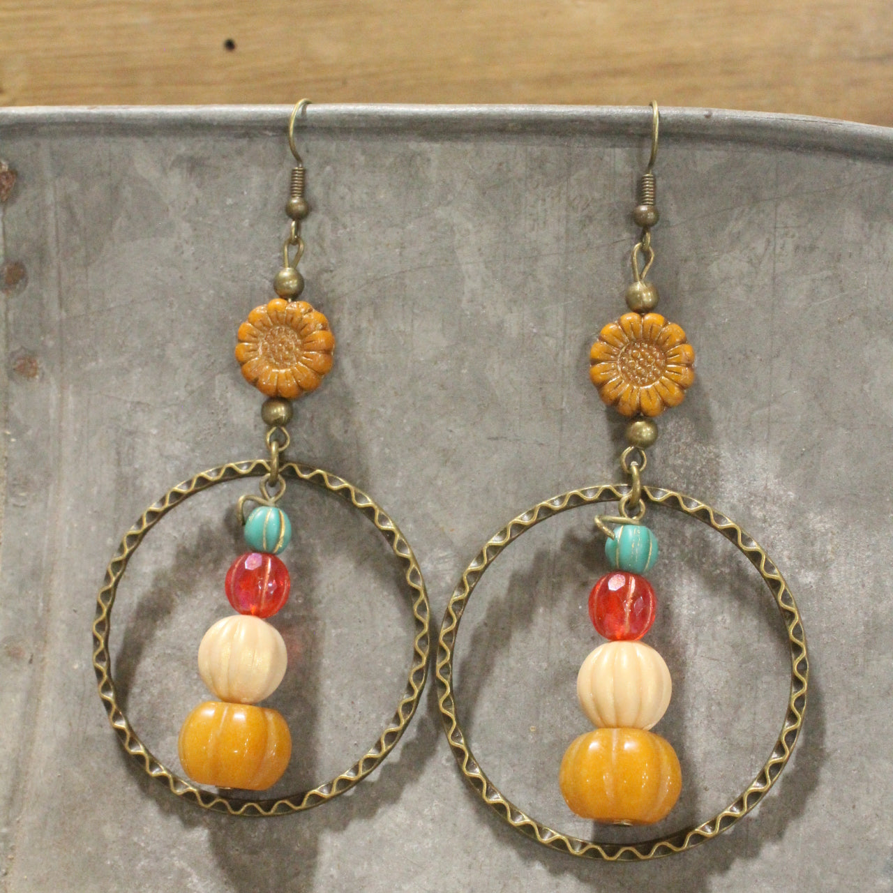 Stackable Pumpkin & Sunflower Stone Drop Earrings