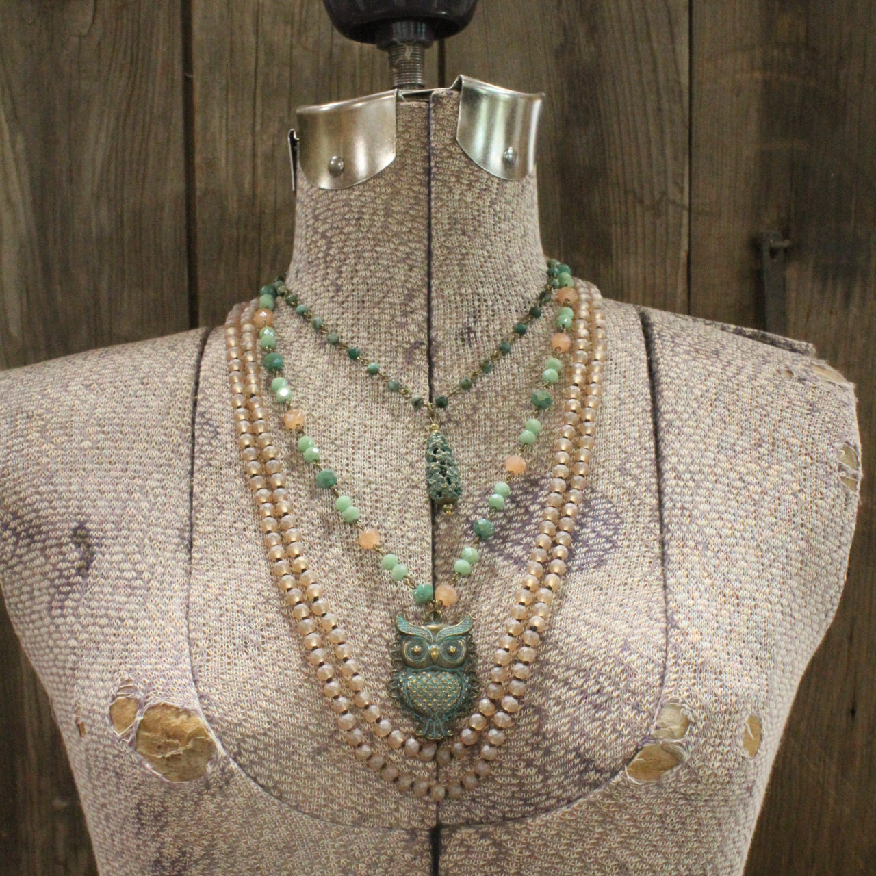 Patina Owl Layered Necklace