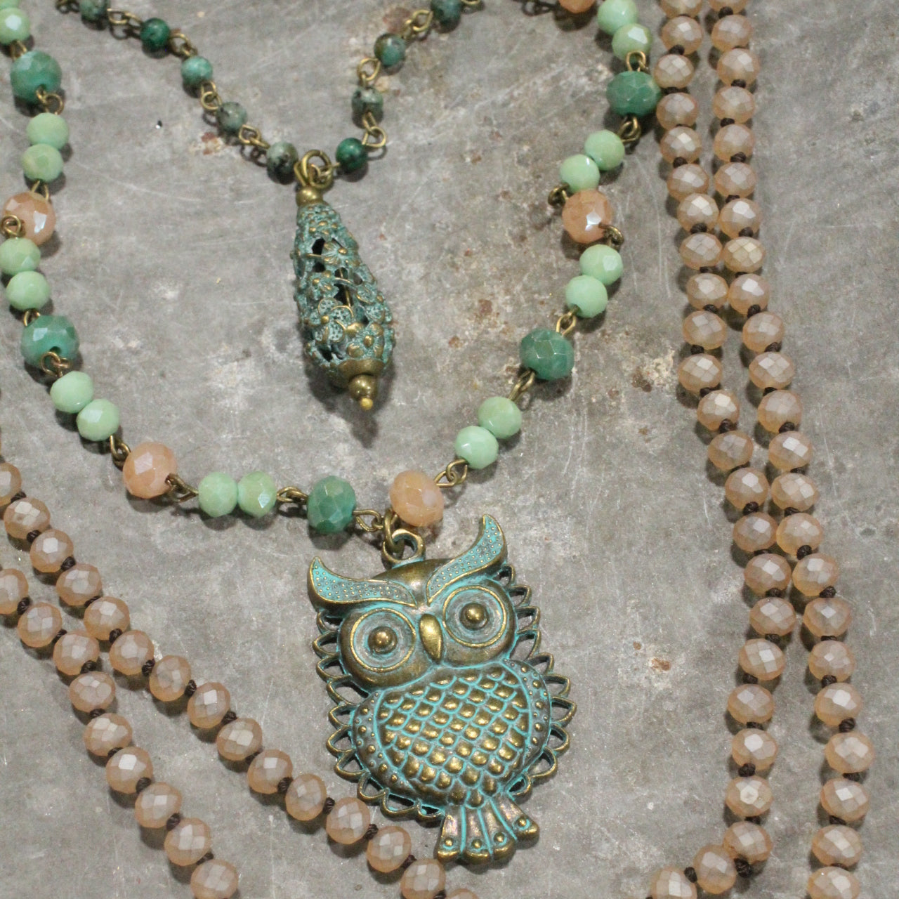 Patina Owl Layered Necklace
