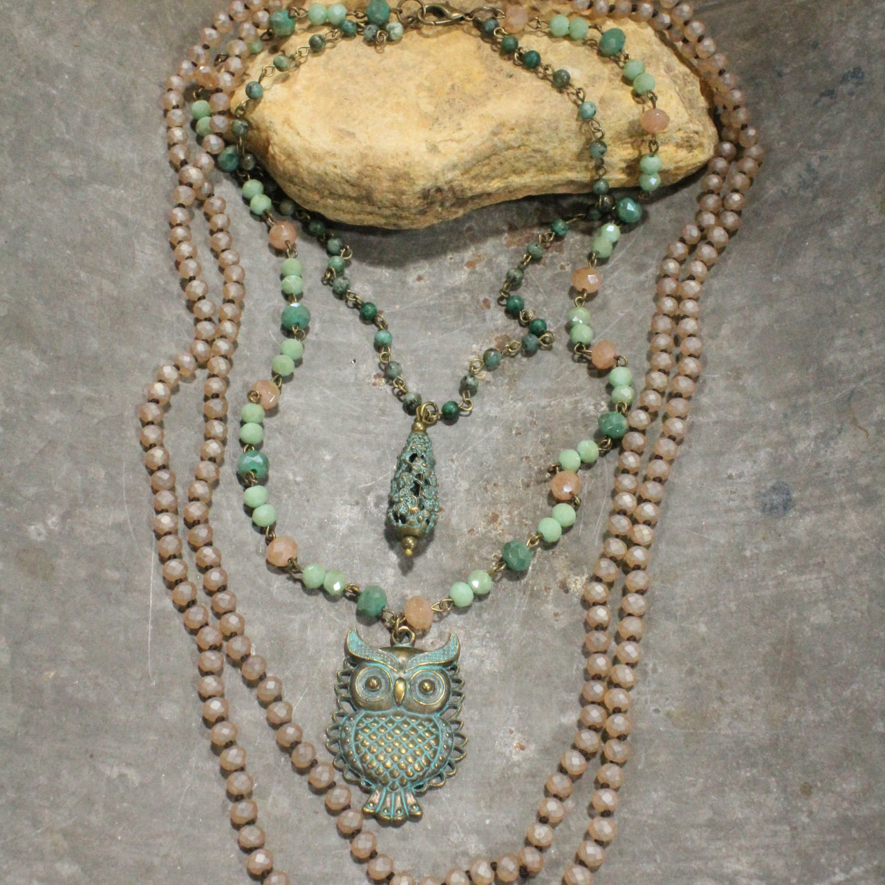 Patina Owl Layered Necklace