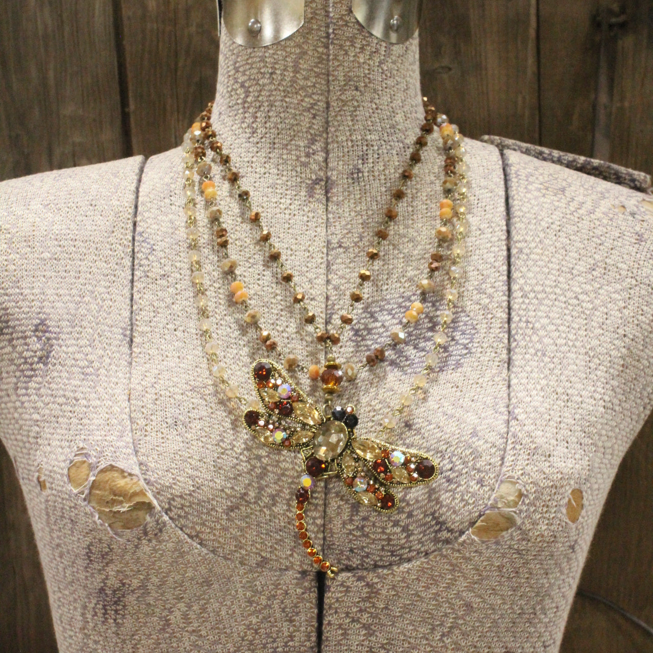Gliding Topaz Dragonfly Layered Necklace