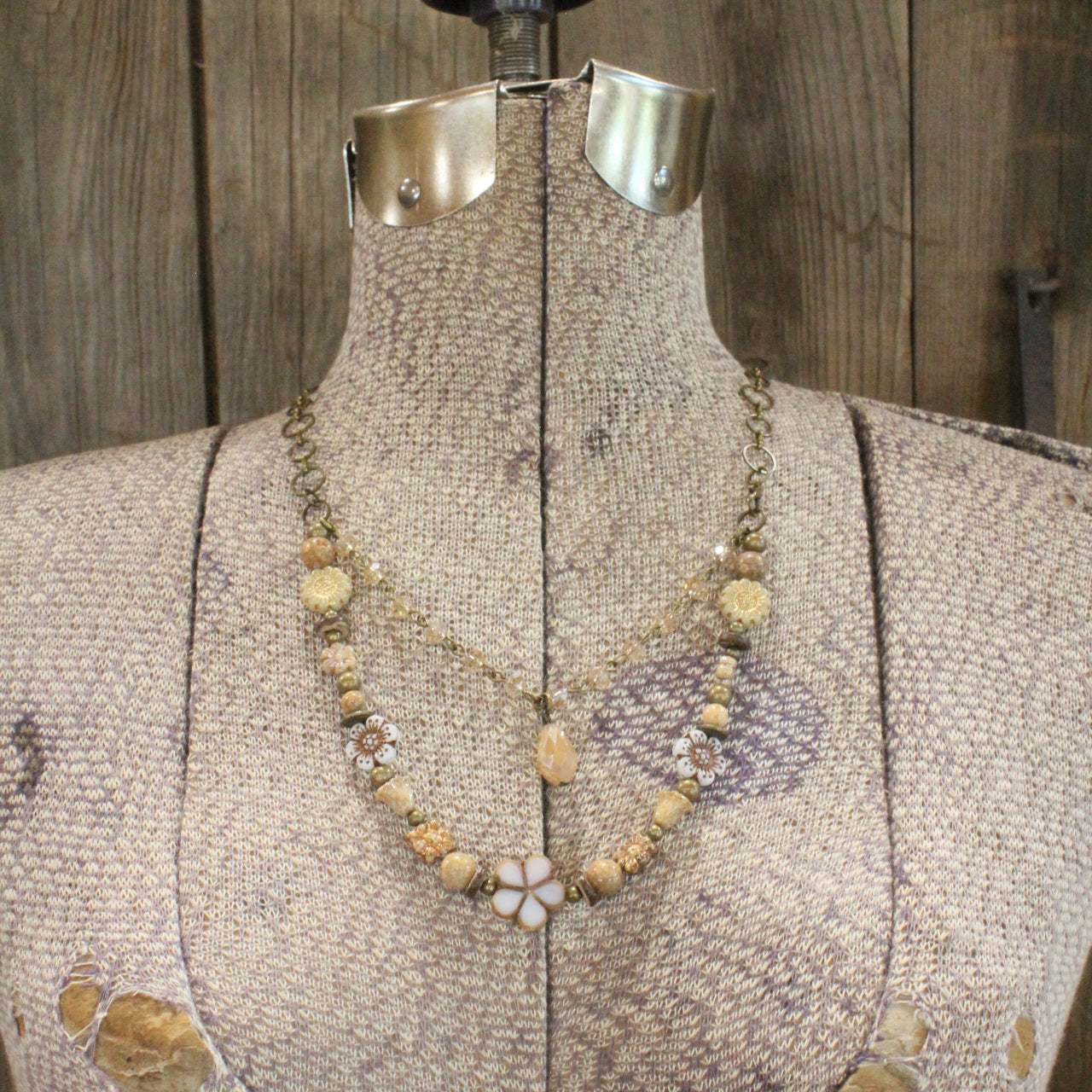 CZECH Me Out Elite Beige & Natural Layered Necklace
