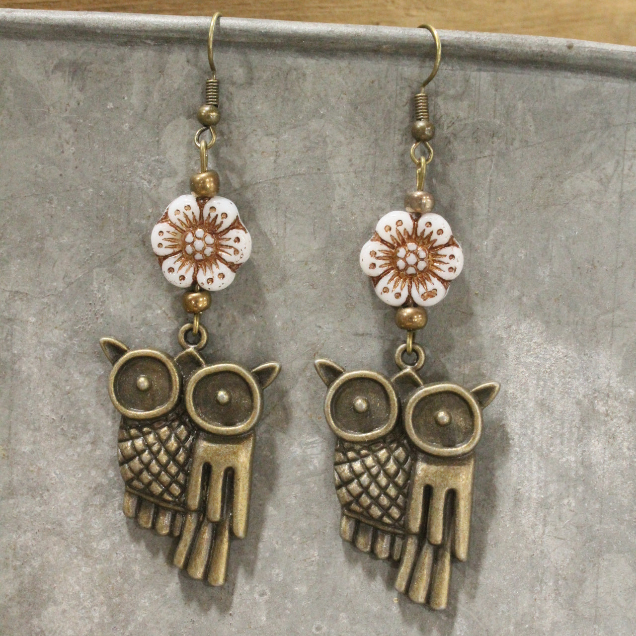 Quirky Owl & Flower Dangle Drop Earrings