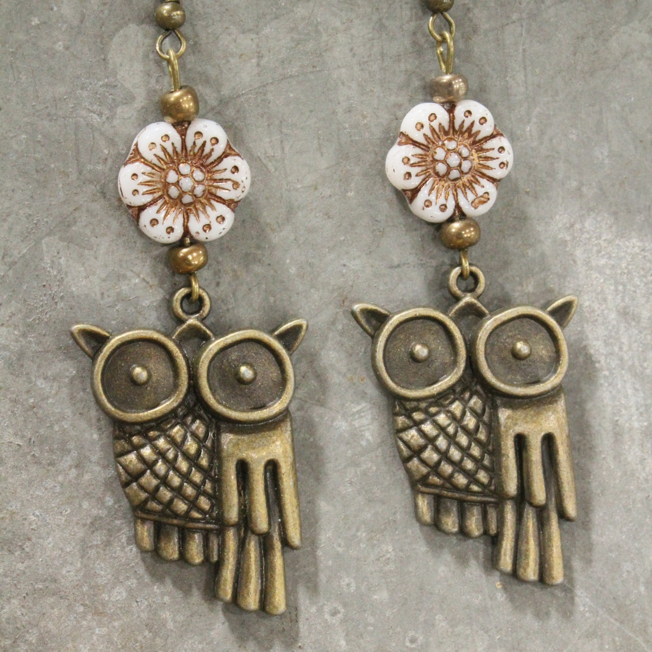 Quirky Owl & Flower Dangle Drop Earrings