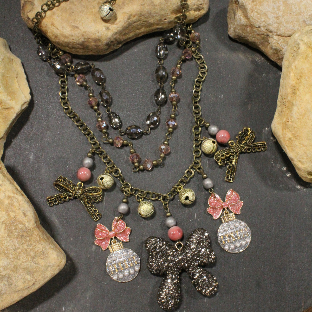Rich In Pink Classic Christmas Charm'd Necklace
