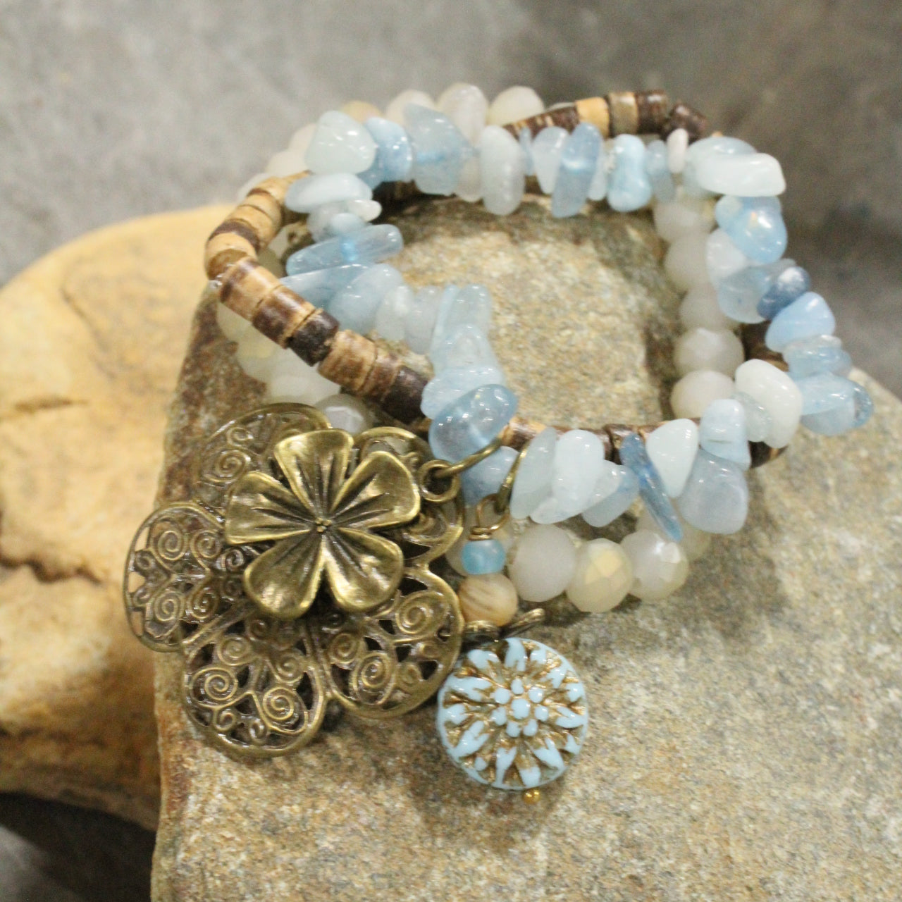 Full Of Blooms Czech Flower Stretch Bracelet Set