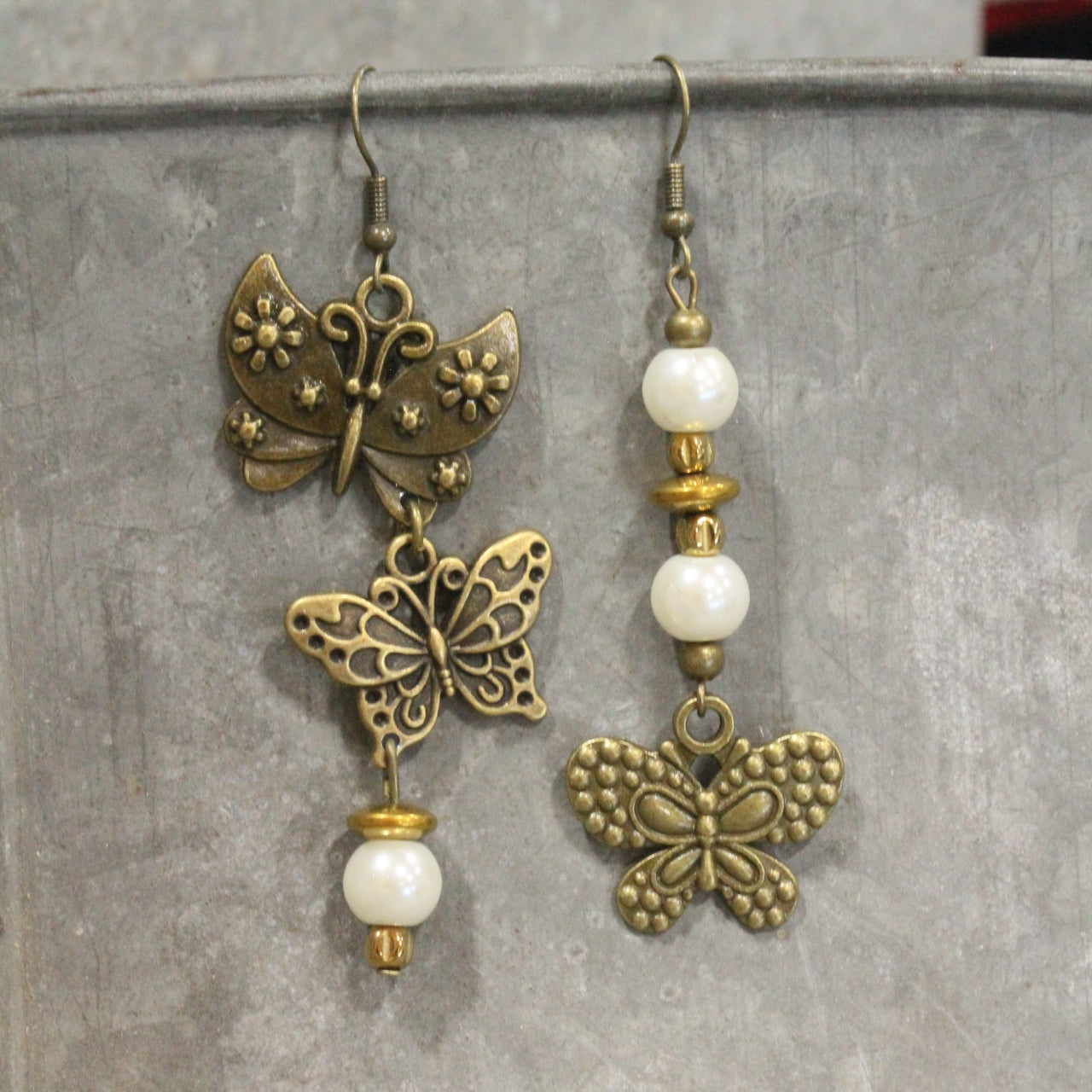 Just Golden Pearl Butterfly Earrings