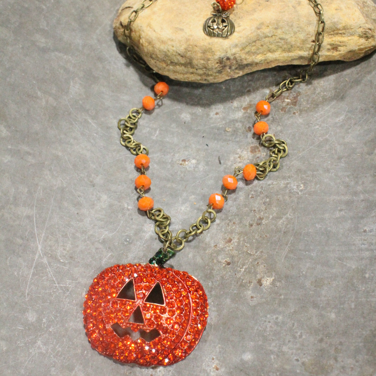 Jack-O-Lantern Bling Pumpkin Necklace
