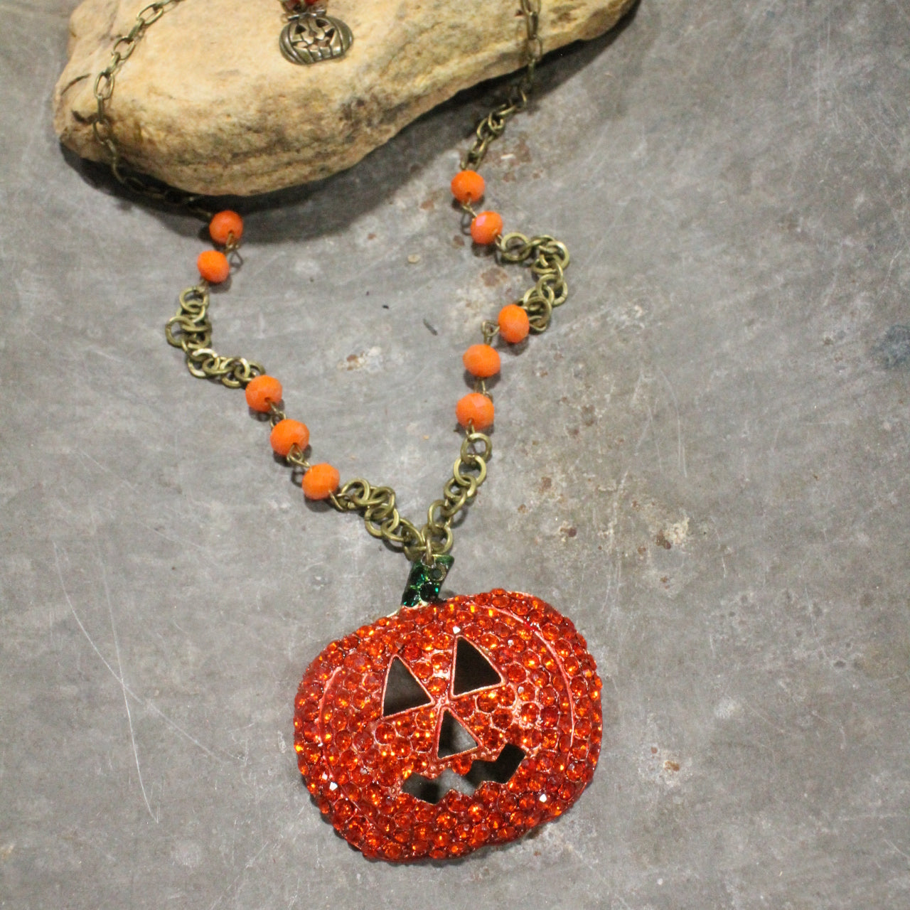 Jack-O-Lantern Bling Pumpkin Necklace