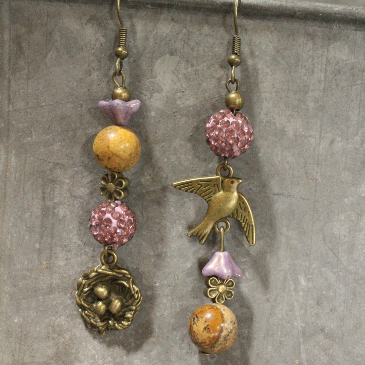 Wings Spread Blushing Bird Dangle Earrings