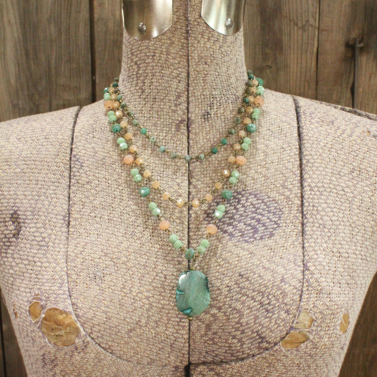 Shades Of Green Stone Drop Layered Necklace