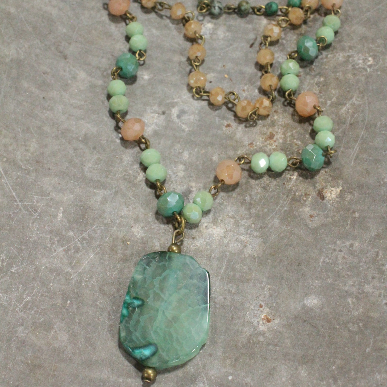 Shades Of Green Stone Drop Layered Necklace