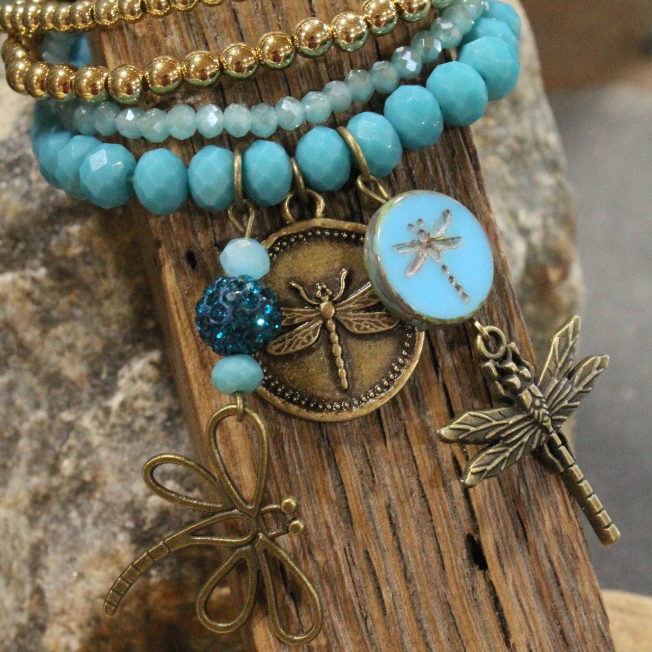 Gliding Jade Dragonfly Bracelet Set