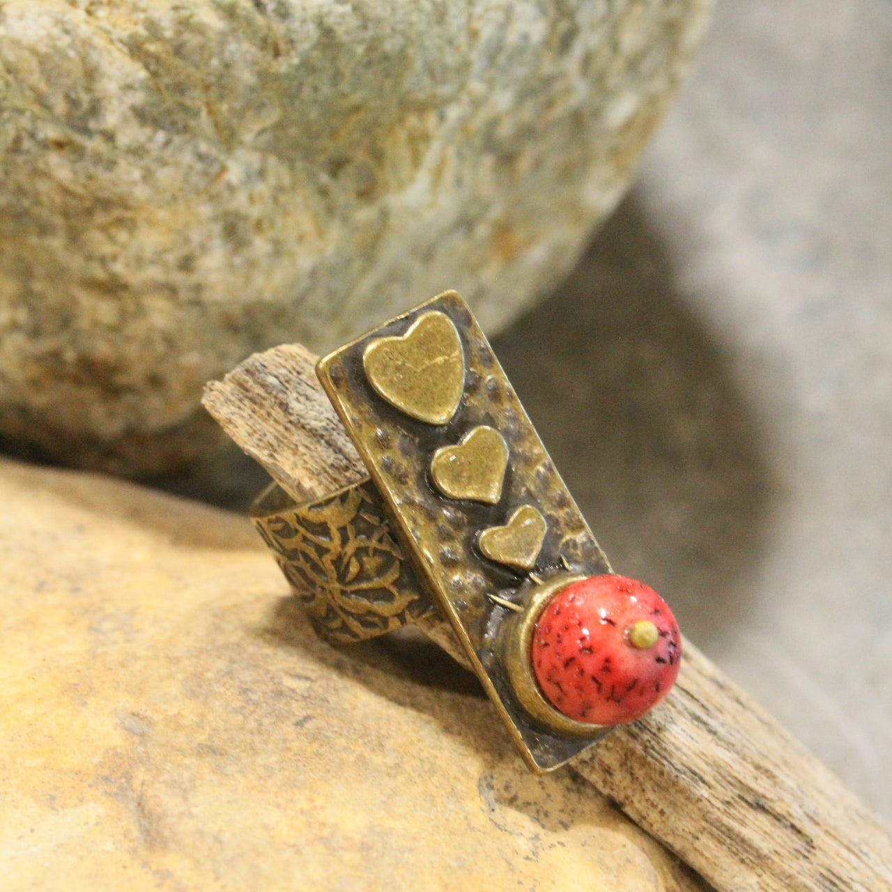 Bohemian Heart Throb Stone Open Size Ring