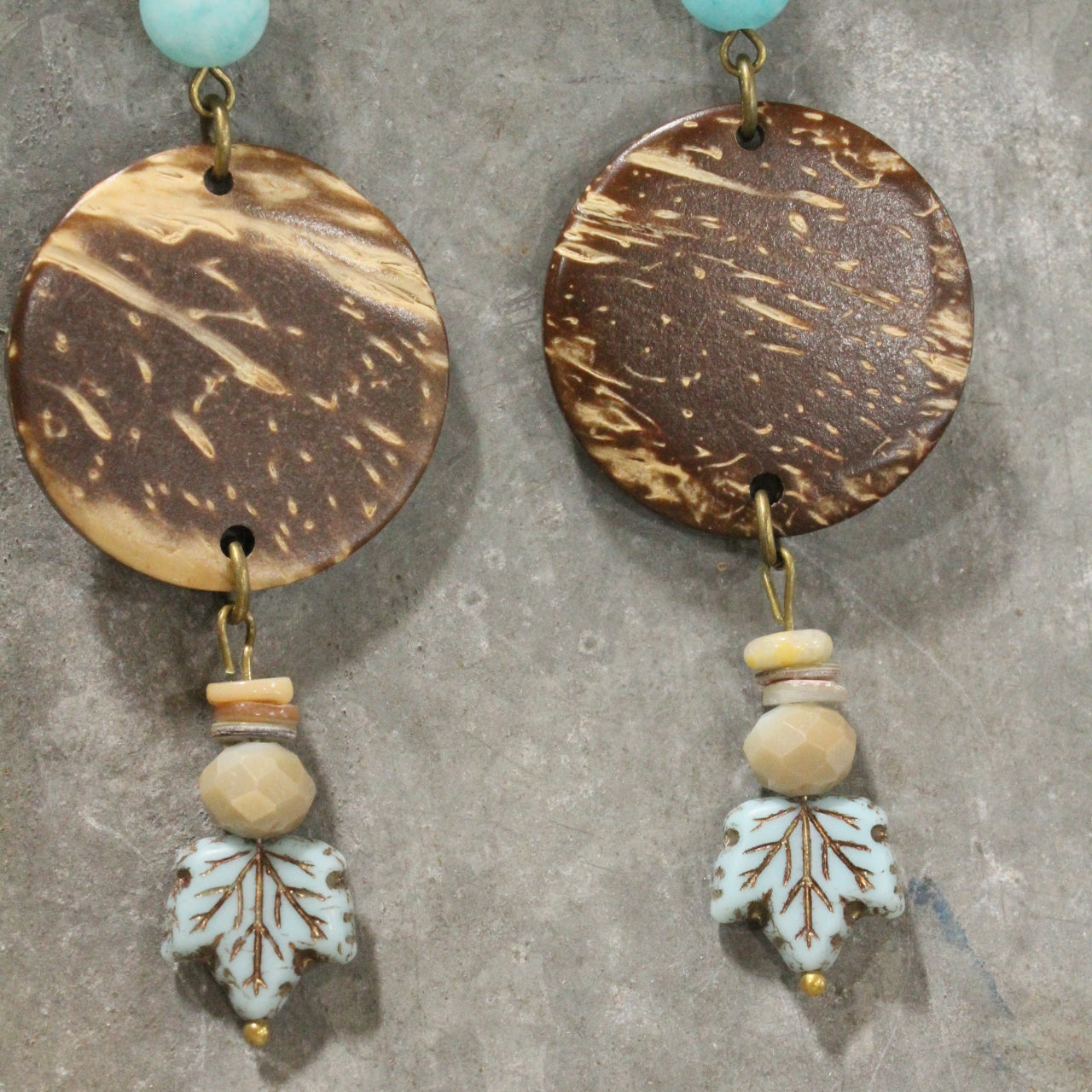 Coconut & Fall Leaf Dangle Drop Earrings