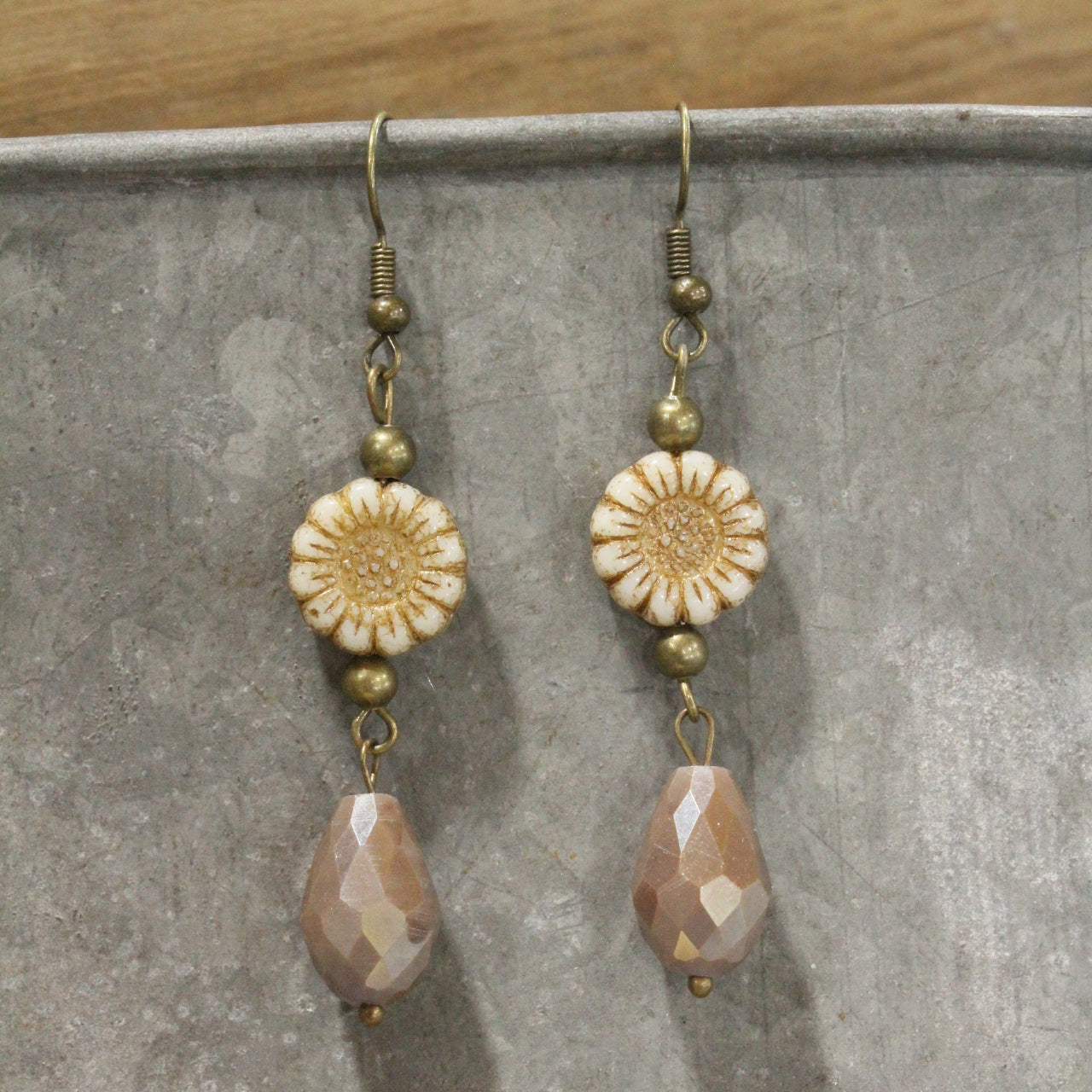 CZECH Me Out Elite Beige & Natural Dangle Earrings