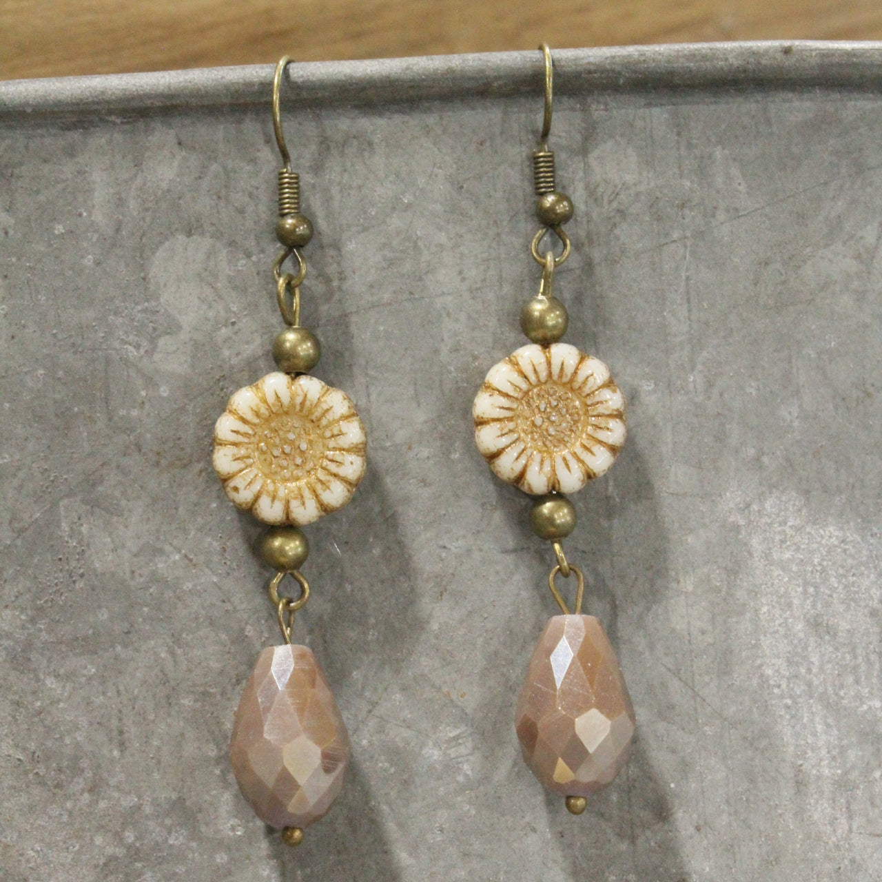CZECH Me Out Elite Beige & Natural Dangle Earrings