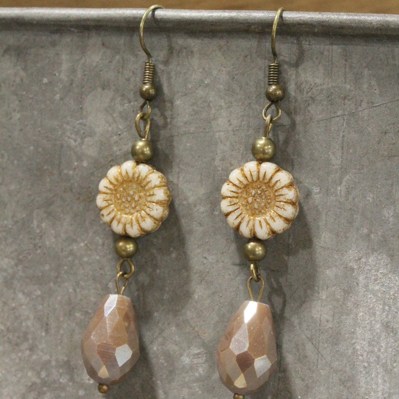 CZECH Me Out Elite Beige & Natural Dangle Earrings