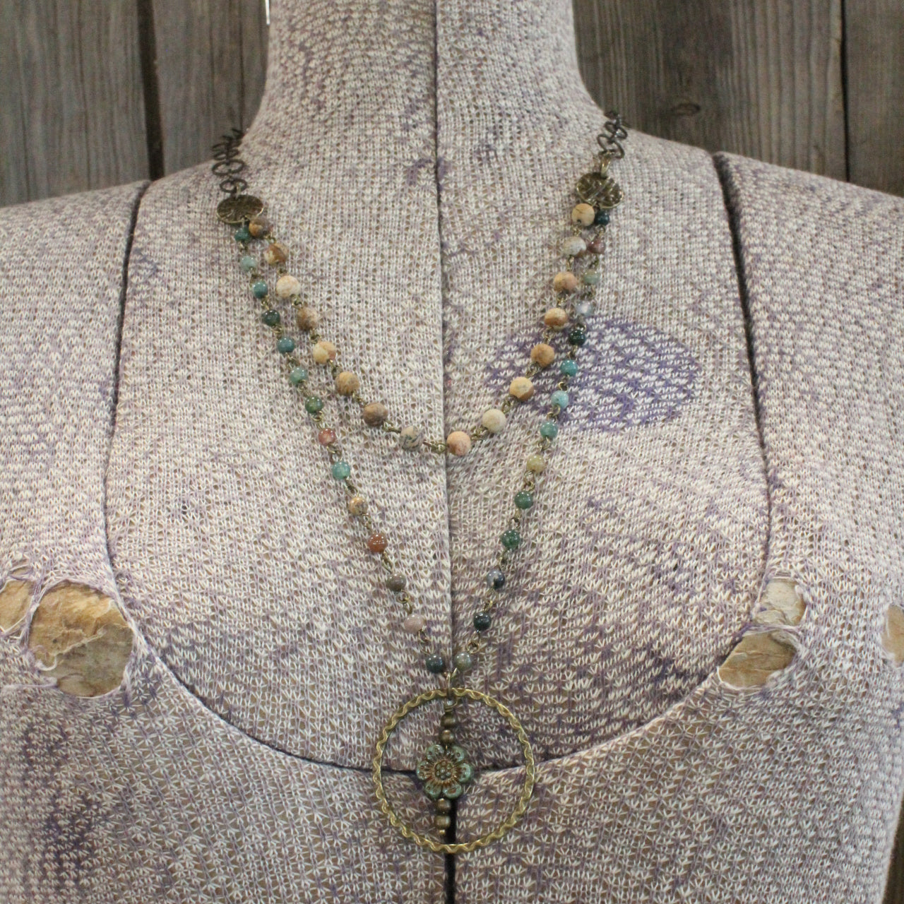 Picasso Wildflower Glass Bead Jade & Jasper Necklace