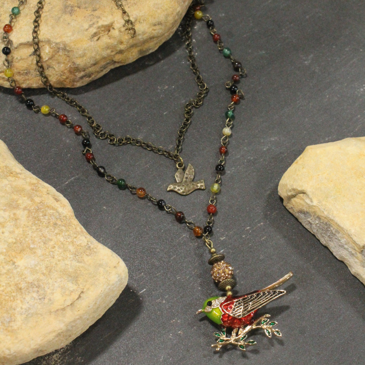 Song Bird Beauty Red & Lime Layered Necklace