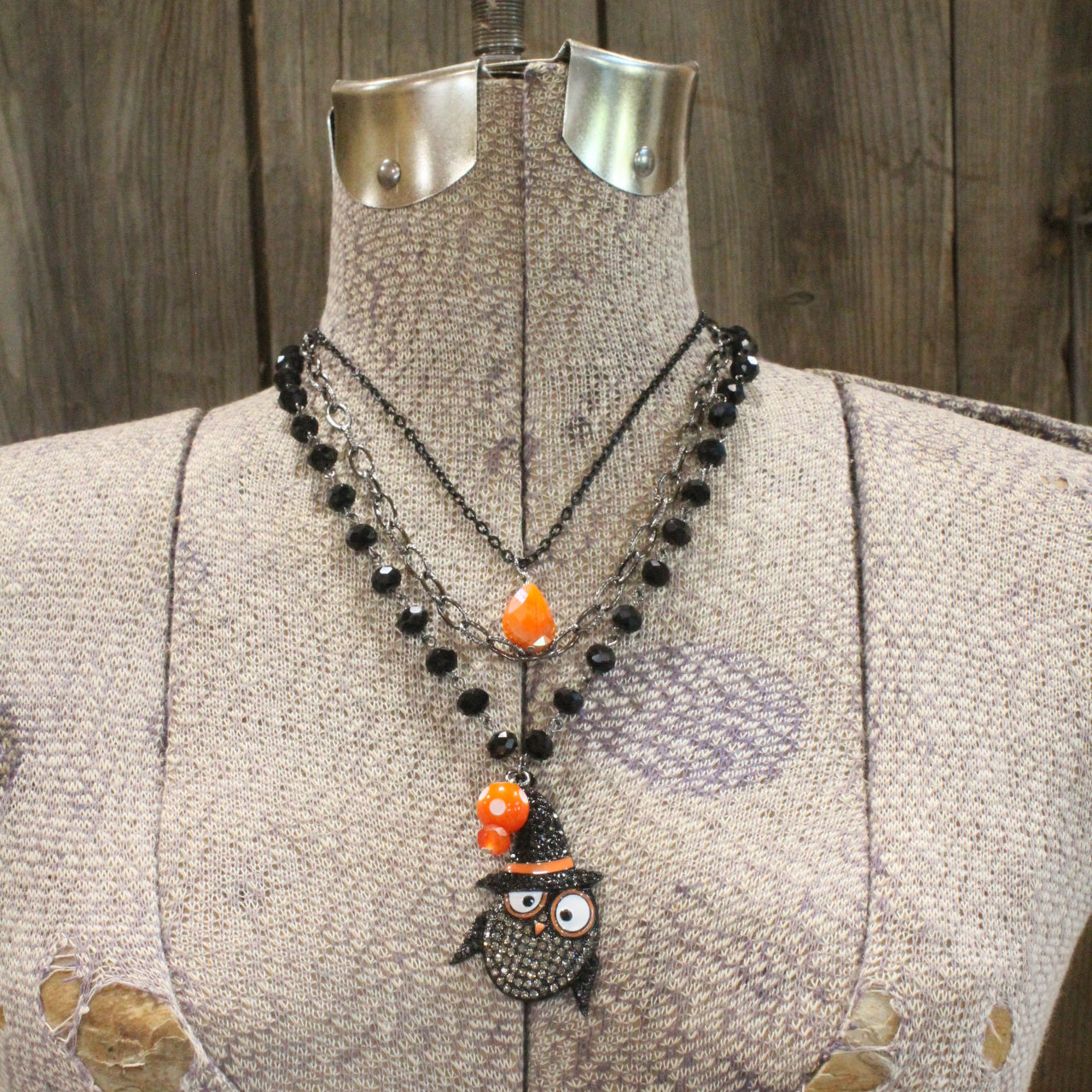Whimsy Black Owl Layered Necklace