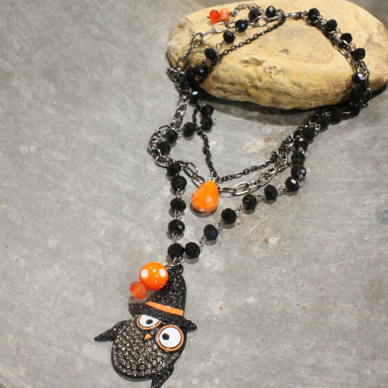 Whimsy Black Owl Layered Necklace