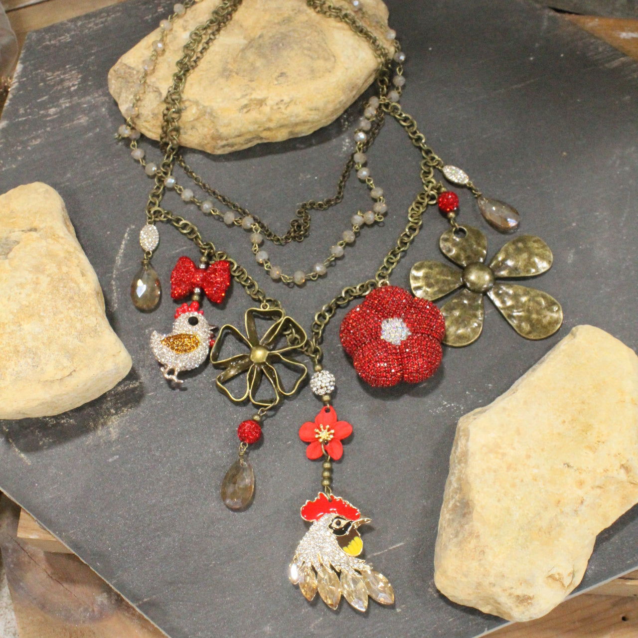 Rooster Crowing Layered Necklace